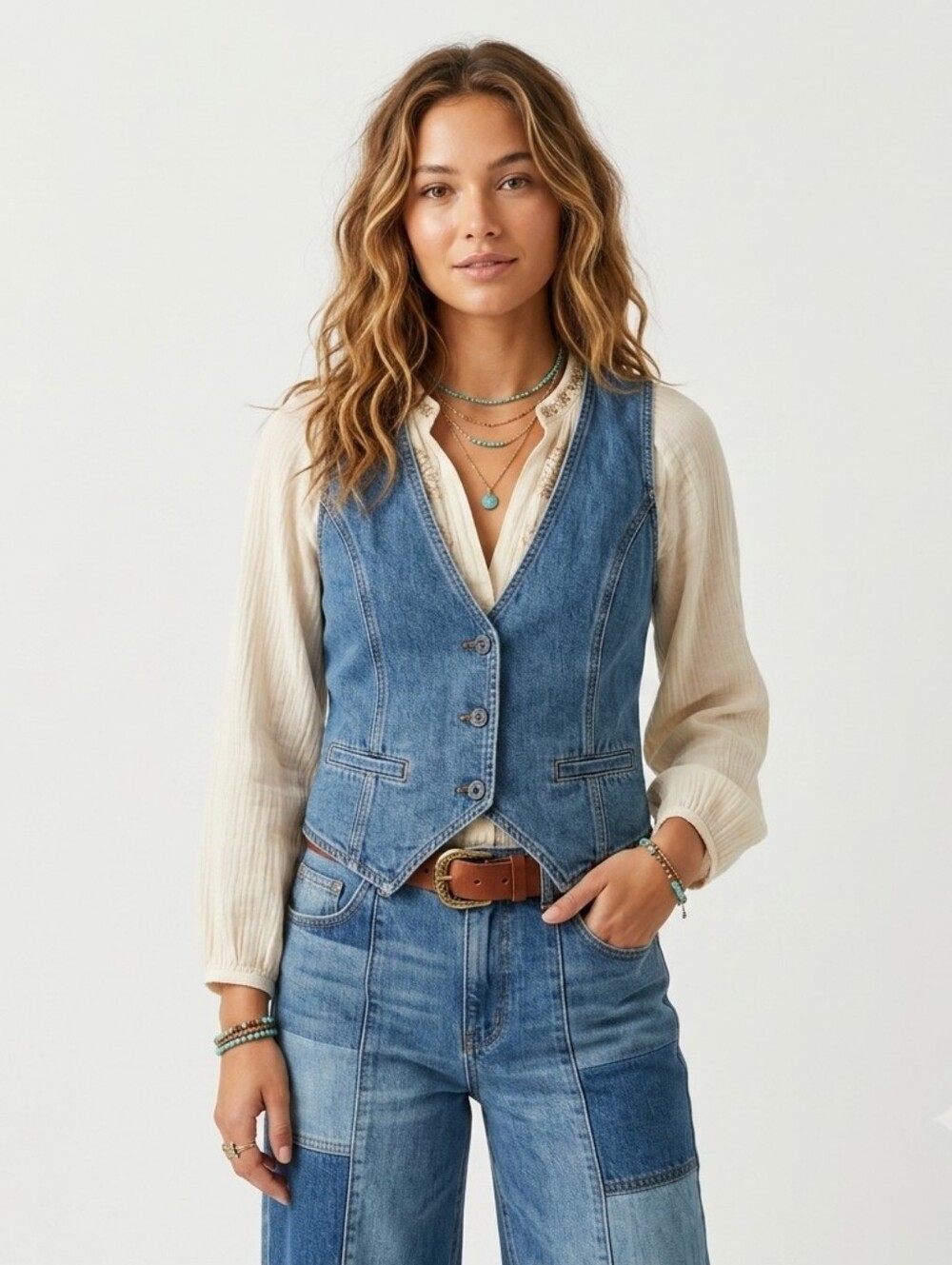 Young Fabulous & Broke YFB Light Wash Tencel Modal Button-Front Denim Vest - Med